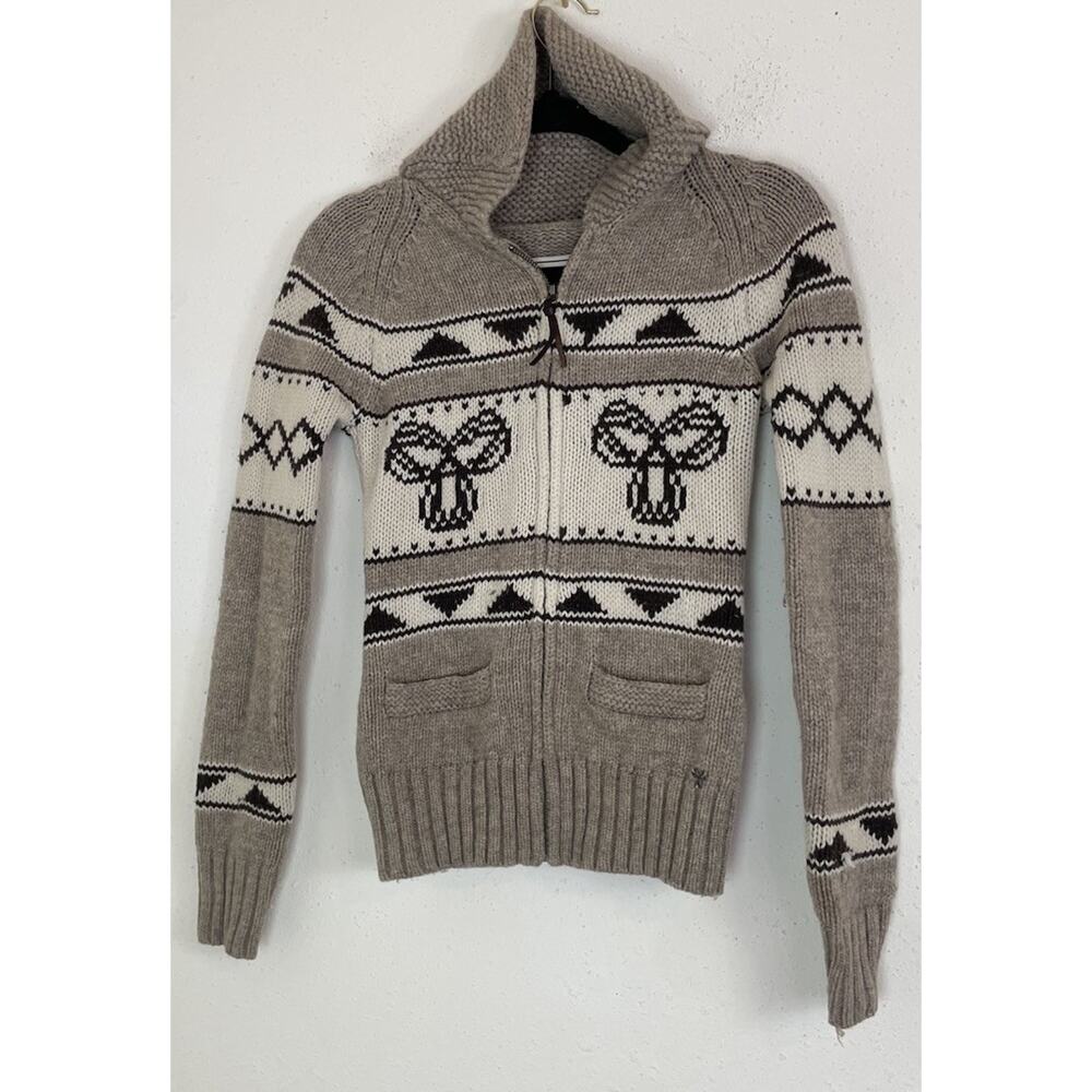 Aritzia TNA Sweat Womens Small Brown Lambswool Zip Up Cardigan